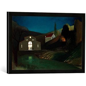 Ingelijste afbeelding van Tivadar Csontváry-Kosztka De elektrische fabriek van Jajce 's nachts, kunstdruk in hoogwaardige handgemaakte fotolijst, 60 x 40 cm, mat zwart