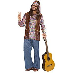 Widmann 75400 Psychedelic Hippie Man, hemd met vest, broek, hoofdband, ketting, flower power, verkleding, carnaval, themafeest