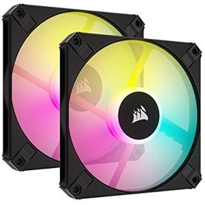 Corsair AF120 RGB SLIM, 120mm PWM Fluid Dynamic Bearing Fan Kit - Dun Profiel Voor Kleine Kasten - Geluidsarm - Tot 2000 RPM - 8 Adresseerbare RGB LED's - Dual Pack met Lighting Node CORE - Zwart