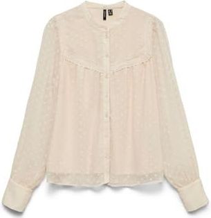 Vmleah - Overhemd - Lange Mouwen - Chinese Boord - Loose Fit - Kanten Detail