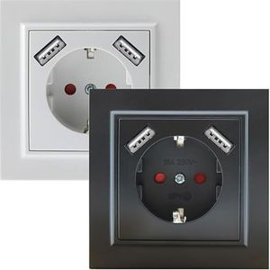 VoltShine Hoogwaardig wit Schuko-inbouwstopcontact met dubbele USB-poort. Ideaal voor het opladen van apparaten, combineert moderne functionaliteit en comfort, perfect voor thuis en op kantoor.