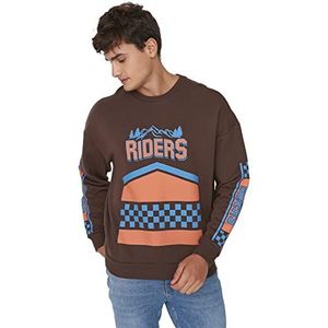 Trendyol Oversize sweatshirt met ronde hals en slogan, Bruin, L