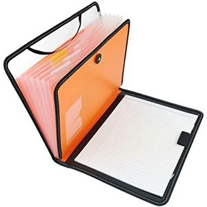 D.RECT Aktetas, notitieboek, uitbreidbaar, draagbare organizer, rond elastiek met sluitknop, oranje, 7 vakken, A4