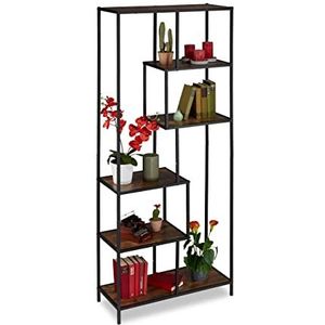 Industrieel - Boekenkast - Donkerbruin - Hout - Metaal - 6 Planken