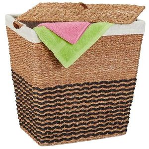 Relaxdays zeegras wasmand met deksel - wasbox 87 L - katoenen waszak - handvatten - staand