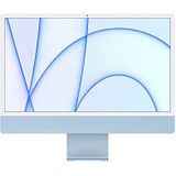 Apple iMac-all-in-one-desktop (2021) met M1-chip: 8 core CPU, 8 core GPU, 24 inch Retina-display, 8 GB RAM, 256 GB SSD-opslag, 1080p FaceTime HD-camera. Werkt met iPhone/iPad; blauw