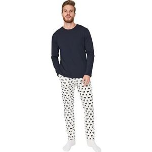 Trendyol Dames Man Landschap Print Gebreide Pyjama Set, Marineblauw, XL (Pack van 2), marineblauw, XL