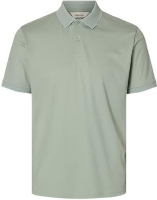SELECTED MEN Slhfave Button Ss Polo Noos, Aqua Gray, L