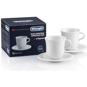 De'Longhi Cappuccinotkopjes set DLSC309 – 2 handgemaakte keramische kopjes met schoteltjes, magnetron- en vaatwasmachinebestendig, 270 ml, wit