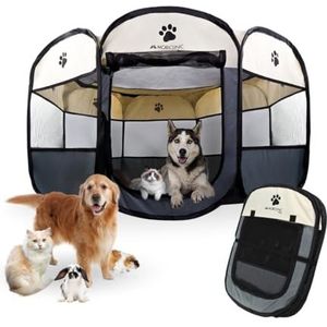 Mobiclinic® Pets, Hondenpark, Opvouwbaar, Scooby, 2 Toegangen, 8 ramen, 114x114x58cm, Elastische band om op te bergen, Voor binnen en buiten, Mesh stof 600D, Gemakkelijk te reinigen, Grijs