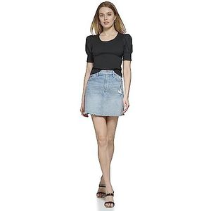 DKNY Women's Short Sleeve Mixed Media Top, Black, M, zwart, M