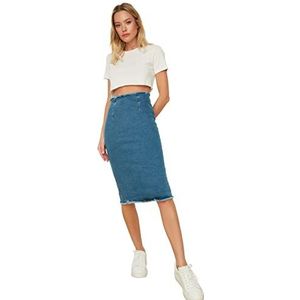 Trendyol Dames Blue Tip Tassels Denim Skirt, 34