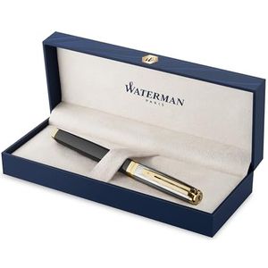 Waterman Exception vulpen | metaal en zwarte lak met gouden detail en gebeitelde dop | 18K gouden medium penpunt | met Geschenkdoos