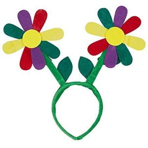 Relaxdays haarband met bloemen, hoofdtooi voor carnaval, party-accessoire voor bloemenkostuum, bloemenband hippie, groen/bont, standaard