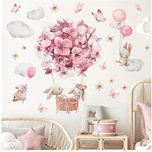 Little Deco Muursticker Heteluchtballon bloemen vlinders muursticker dieren met ballon kinderkamer wanddecoratie DL820-2