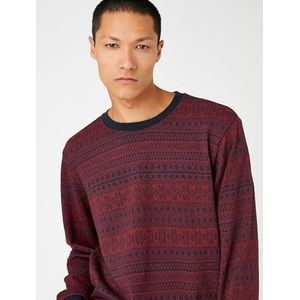 Koton Heren Basic Jacquard Sweater Crew Neck Lange Mouwen, Rood design (4d0), M