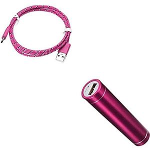 Pak accu voor Samsung Galaxy A40 Smartphone type C kabel gevlochten 3 m + externe batterij oplader) Android 2600 mAh (roze)