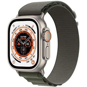 Apple Watch Ultra (GPS + Cellular, 49mm) smartwatch - kast van titanium Groen Alpine‑bandje - M. Conditie bijhouden, nauwkeurige gps, actieknop, extra lange batterijduur