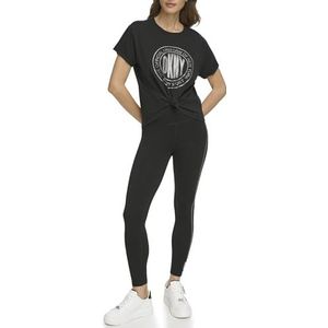 DKNY Dames Rhinestone Medallion T-shirt, Black/Silver, XS, zwart, XS