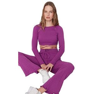 Trendyol Vrouwen Vrouw Plain Knitwear Tweedelige Set gecoördineerde Outfit, paars, L (Pack van 2), Paars, L