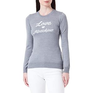 Love Moschino Damestrui met lange mouwen, met Italiaans logo, jacquard Intarsia pullover, Melange Dark Grey, 40