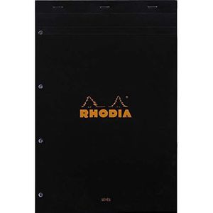 Rhodia 201009C - notitieblok/schrijfblok N°20 DIN A4+, 80 vellen 80 g, Franse liniatuur, 4-voudig geperforeerd, scheidbaar en microgeperforeerd, met vaste achterkant van karton, zwart, 1 stuk
