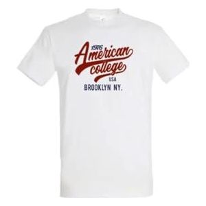 AMERICAN COLLEGE USA T-shirts met korte mouwen voor dames en heren, Wit, S