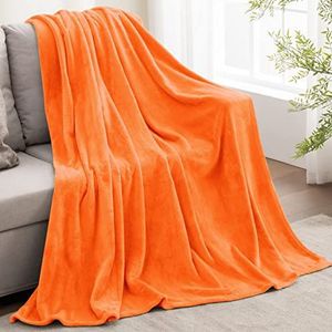 BEDELITE Fleece deken oranje plaid voor bank en bed, pluche gezellige donzige dubbele deken, super zachte en warme pluizige herfstdeken, 150 x 200 cm