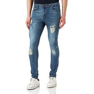 Urban Classics Heren Heavy Destroyed Slim Fit jeans broek, Blauw Heavy Destroyed Washed, 32