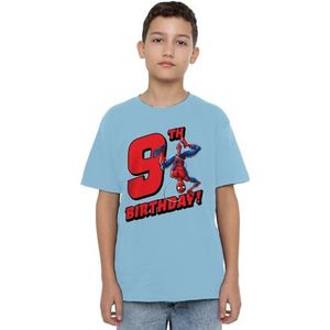 Spiderman Birthday 9 Unisex Kids T-shirt, lichtblauw, 7-8 jaar, Lichtblauw, 7-8 jaar