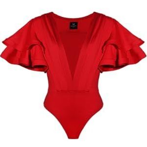 Madnezz House Sierra Body voor dames, V-hals, elastische taille shirt, rood, S