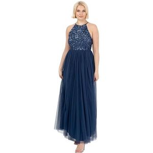 Maya Deluxe Verfraaide mouwloze maxi-jurk met pailletten voor dames, bruidsmeisjesjurken voor bruiloften, feesten en avondkleding, halternek voor dames, dameskleding, French Navy 22, Franse marine, 48