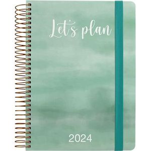 Grafoplás A5-jaarplanner 2024, design Calm, 15 x 21 cm, Spaans, met spiraalbinding, dagpagina, hardcover met stof gevoerd, elastische sluiting, januari tot en met december 24, perfect voor de planning