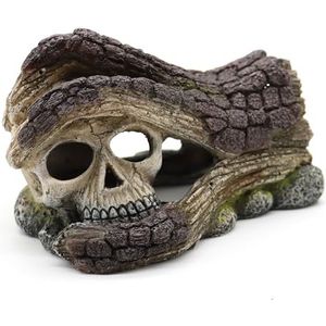 Amtra Decoratieve schedel voor aquaria en zoetwater van kunsthars, houtlook, voor aquaria en visbakken, niet giftig, 13 x 10,5 x 8,3 cm