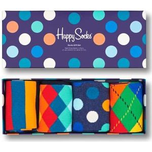 Happy Socks 4-Pack Big Dot Box, kleurrijke en leuke, Sokken voor Dames en Heren, Blauw-Groen-Oranje-Rood-Wit-Geel (36-40)