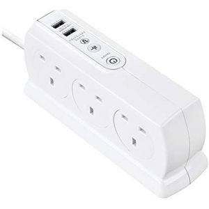 Masterplug Zes stopcontacten, met overspanningsbeveiliging en 2 USB-poorten, 2 meter, wit