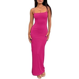 LILLUSORY Casual sexy mouwloze zomerjurk voor dames, Fuchsia roze, S