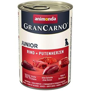 Animonda GranCarno Junior hondenvoer, nat voer voor honden in de groei, verschillende smaken, Rind & kalenharten, 6 x 400 g, 6 x 400 g