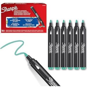 Sharpie Creative Marker Acrylverfmarkers | Ronde punt | Verfmarkers op waterbasis | Inkt loopt niet door en geschikt voor de meeste oppervlakken | Meer Groen | 6 stuks