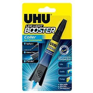 UHU Booster Extra sterke lijm voor alle ondergronden, geactiveerd door UV-lamp, lijm, gerepareerd, vult, beschermt, transparant, tube 3 g