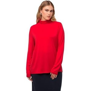 Ulla Popken Dames rolkraag met plooien op de mouwen T-shirt, rood, 50/52 Grote maten