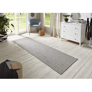 BT Carpet Nature Loper voor binnen en buiten – lussen, antislip, plat weefsel, laagpolig wollen look, Fineloop keukentapijt voor hal, keuken, tuin, terras, badkamer, grijs, 80 x 250 cm