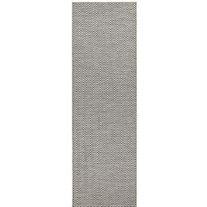 BT Carpet Nature Loper voor binnen en buiten – lussen, antislip, plat weefsel, laagpolig wollen look, Fineloop keukentapijt voor hal, keuken, tuin, terras, badkamer, grijs, 80 x 250 cm