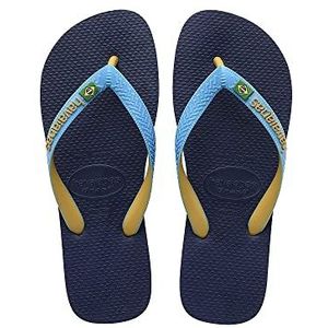 Havaianas Brasil Logo uniseks-volwassene Slippers , Navu Blue Turquoise verbrand Geel, 37/38 EU