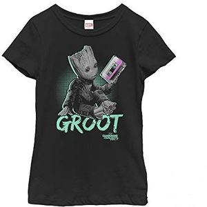 Marvel Universe Neon Baby Groot Girl's Solid Crew Tee, Black, X-Small, zwart, XS