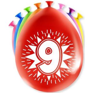 PD-Party 7036509 Gelukkig Feest Ballonnen | Happy Balloons | Natuurlijk Rubber (Latex) | Viering - 9 Jaren, Pak van 8, Veelkleurig, 30cm Lengte x 30cm Breedte x 30cm Hoogte