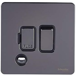 Schneider Electric Ultieme schroefloze platte plaat - geschakelde gesmolten verbindingseenheid met Flex Outlet, 13A, GU5413BBN, messing zwart nikkel met zwart inzetstuk