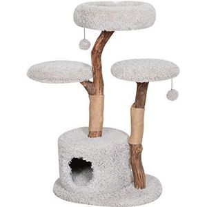 Dehner Premium kattenkrabpaal Lovely | opklimmen & uitschakelen, kattenboom, knuffelholt, voor grote en kleine katten, hout, pluche, sisal, stabiel, modern, lichtgrijs, ca. 110 x 60 x 45 cm