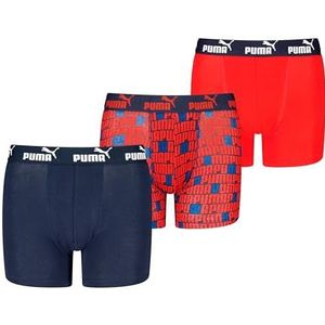 PUMA Jongens Elements Boxer (3-pack), marineblauw/rood, 122-128