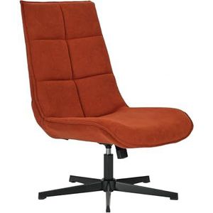 39F FURNITURE DREAM Moderne draaistoel met zitvlak van stof met ligfunctie en metalen sokkel, rood-oranje, 63,5 x 85 x 93 cm